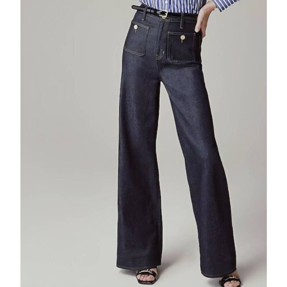 J. Crew Jeans Women's 29 Dark Blue Sailor Denim Trouser Wide Leg Lyocell Soft